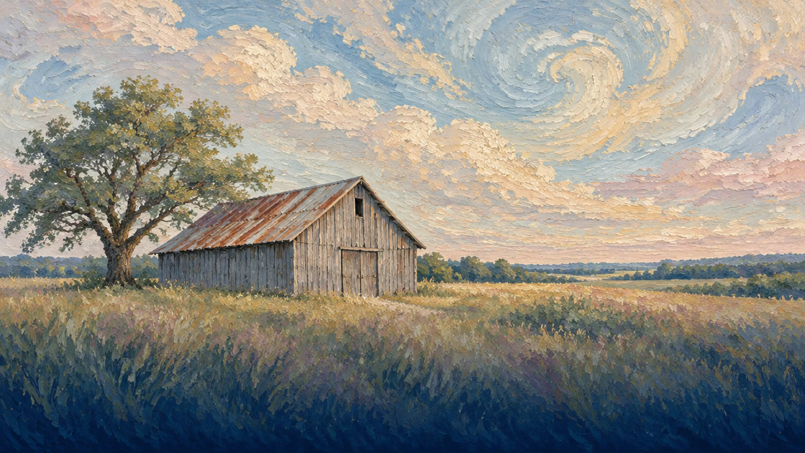 Old tobacco barn at the edge of a field