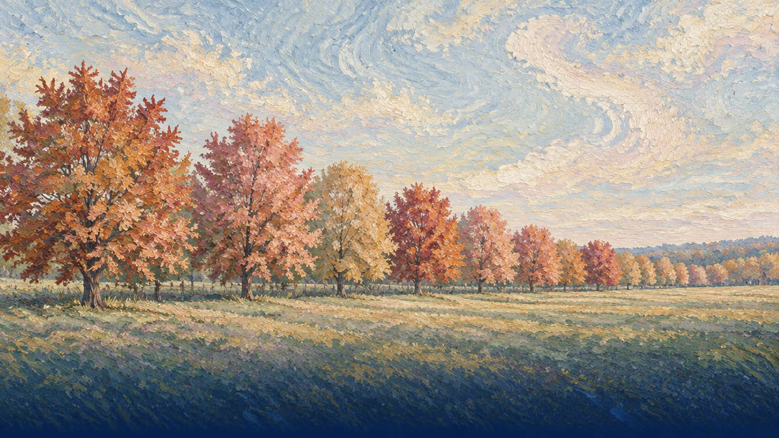 Fence line of sweetgum and red maple in fall color